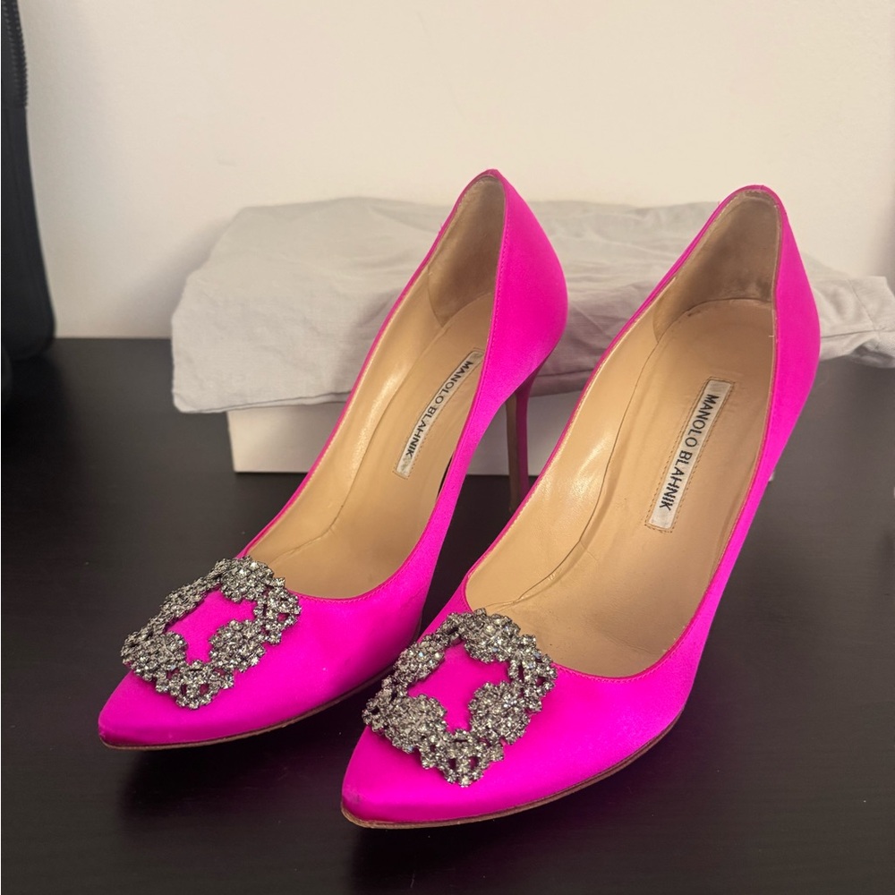 Manolo Blahnik Fuchsia Heels with Silver Embellishments